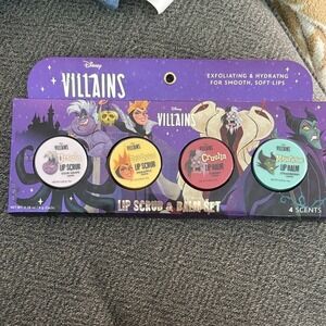 Disney Villains Lip Scrub Balm Set Ursula Evil Queen Cruella Maleficent NIB